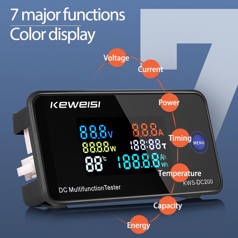 

DC200 Digital Voltmeter KWS 50A/100A DC Power Monitor LED Color Display Voltmeter Ammeter Wattmeter Current Voltage Power Tester