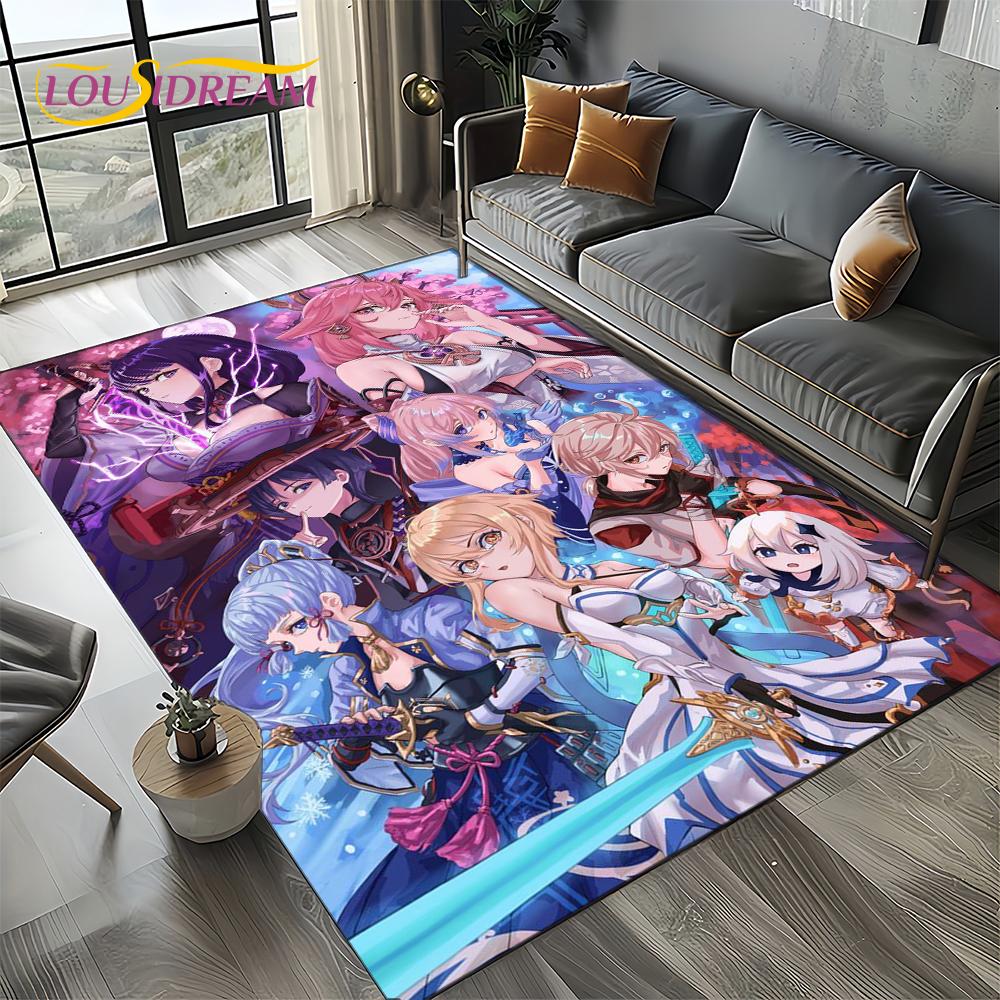 2025 New Cartoon Genshin Impact Character Solo Game Carpet Rug for Living Room Bedroom Home Sofa Decoration,Non-slip Floor Mat