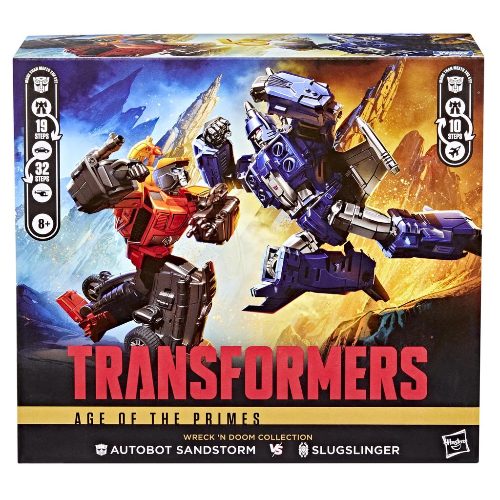 Transformers Age of the Primes Wreck Doom Collection Autobot Sandstorm Slugslinger Action Figures Robot Toys Ages 'n' 2-Pack 7.5-Inch & 5.5-Inch 8+