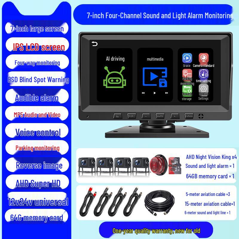 360° HD Dashcam with Full Color Night Vision & Four-Way Monitoring - 12V/24V Universal