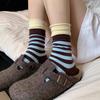 Striped Sports Socks Rolled Edge Double-Layer Socks Kawaii Mid Tube Socks  For Women