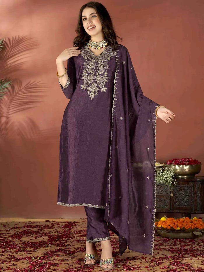 Women Designer Purple Kurti Salwar Suit Indian Bollywood Kurta Pant Dupatta Set Dress
