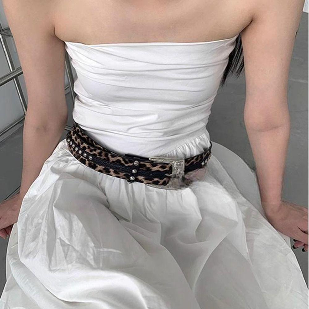 Vintage Women's Belt Leopard Pattern Dress Jeans Belt Trendy Leather Waist Belt  Streetwear