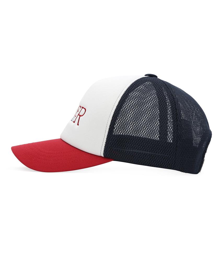 Eondeokeonteulol Summer Mesh Sunblock Logo Color Block Ball Cap Unisex Baseball Cap Signature / Mesh Trucker B B / Navy Red