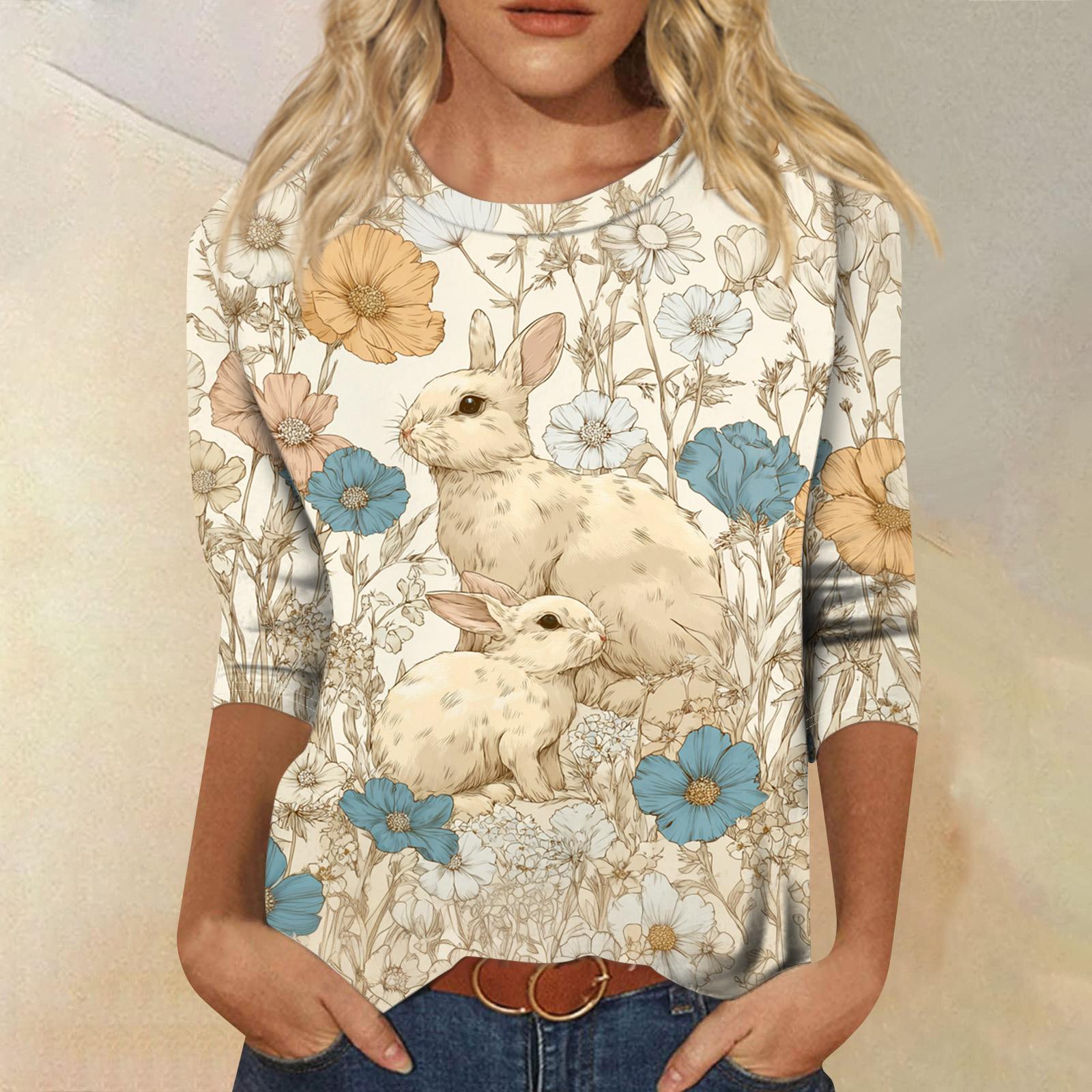 

Женский модный повседневный топ-свитер с рукавом три четверти, с пасхальным принтом, с круглым вырезом M бежевый