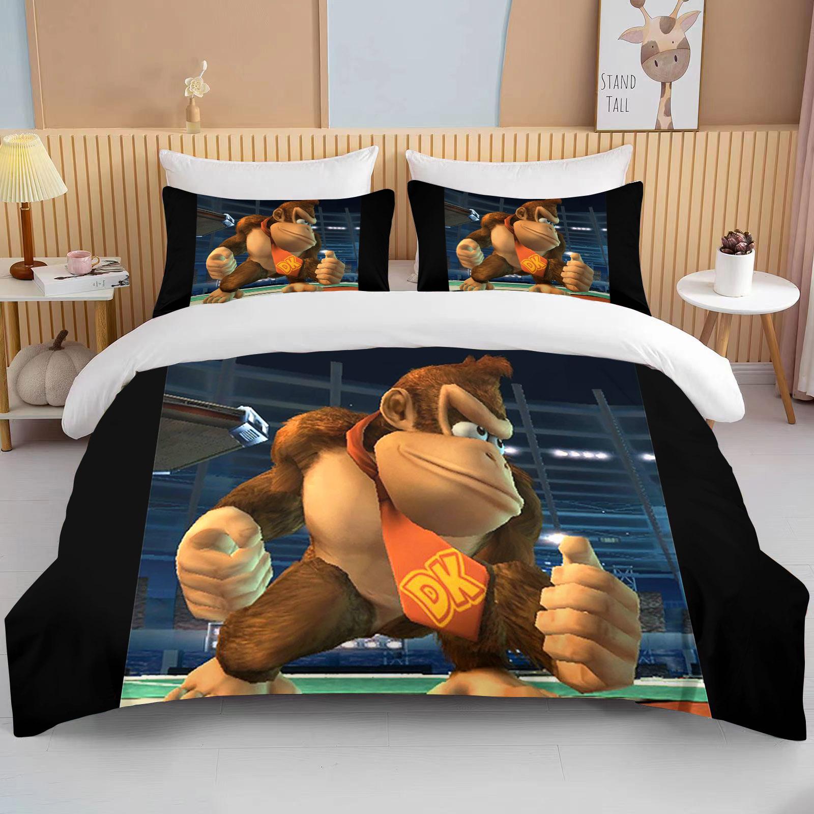 

Набір підодіяльників Monkey Cartoon Donkey Kong King Queen Double Full Twin Single Size Комплект постільної білизни Комплект дитячих покривал AU Single(140x210cm)