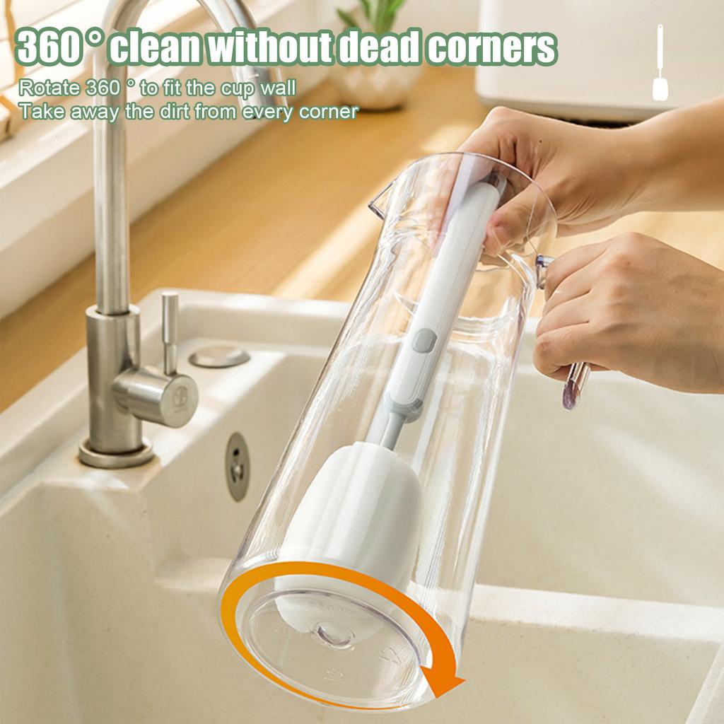 Rotating Sponge Bottle Brush for Cleaning Baby Bottles and Narrow Containers with 360 Degree No Dead Angle Cleaning Function and Soft Durable Bristles