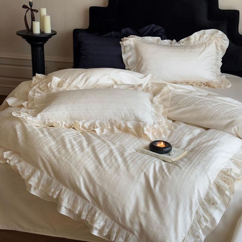 COMOLIVING Madeleine Girl 4-Piece Lace Bedding Set