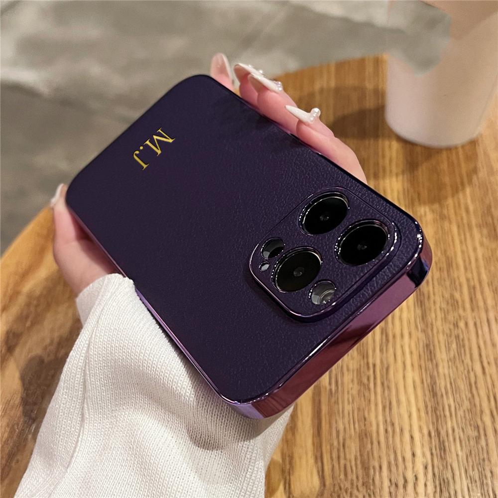 Personalised Customized Name Case For iPhone 14 13 12 11 15 16 Pro Max Initials Leather Soft Plating Bumper Cover 16 15 Pro Max