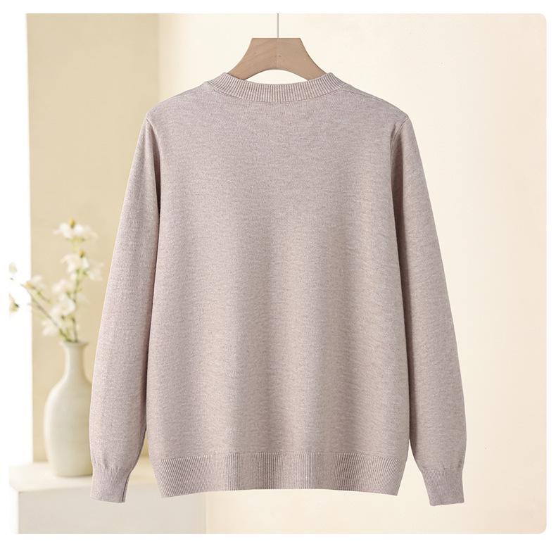 2026 Spring Embroidered Knit Sweater for Middle-aged & Elderly Women - Soft, Loose Button-up Top