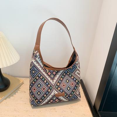 National Style Large-capacity Tote Bag 2025 Summer New Fashion Shoulder Bag Foreign Style Versatile Student Daily Class Bag