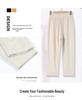 Mom's Summer High-Waisted Elastic Straight Leg Embroidered Pants for Middle-Aged Women