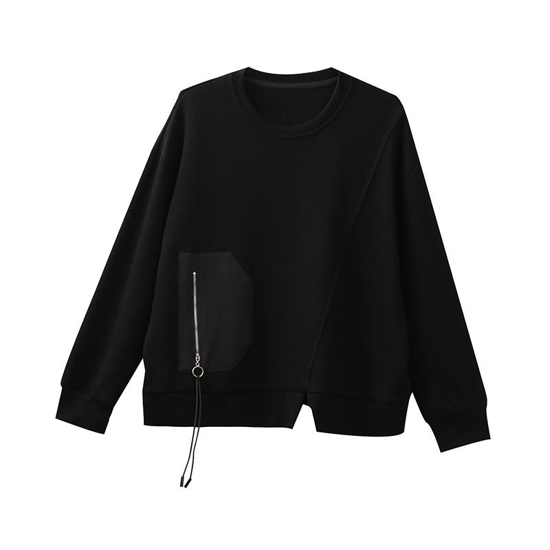 DIMANAF 2025 Autumn Plus Size Women Hoodies Shirts Long Sleeve T-shirt Loose Casual Tops Tees Black