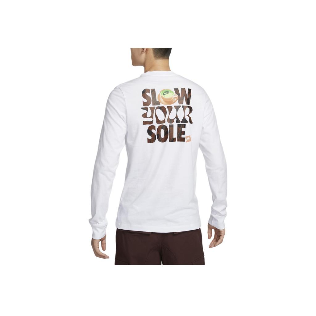 Nike Sportovní oblečení Club Casual Tričko s kulatým výstřihem Pohodlné Tričko s dlouhým rukávem Pánské Topy Bílá FZ7957-100