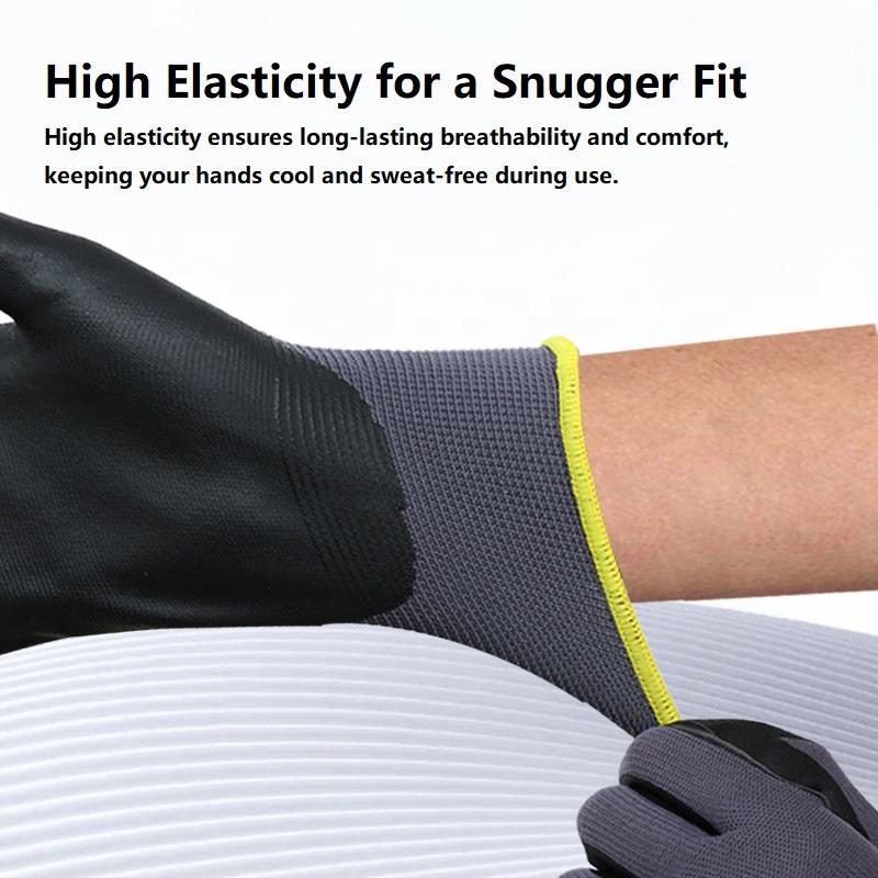 OEM 15 Gauge Anti-Slip Breathable Abrasion Resistant Work Gloves Sandy Foam Nitrile Coating Nylon Spandex Liner Palm Finger