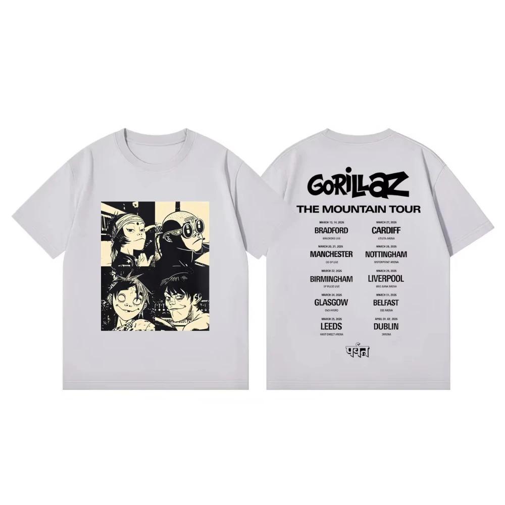 T-shirts Vintage à Manches Courtes Mode Groupe de Rock Gorillaz The Mountain Tour 2026 T-shirts Graphiques Unisexe Femmes Décontractés Amples T-shirts