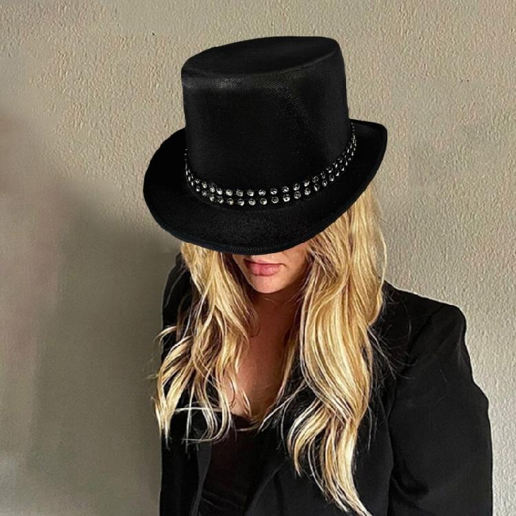 Eye Catching Rhinestones Tall Hat Cosplay Hat Stage Show Hat Halloween Costume Ceremony Hat Evening Party Magicians Hat