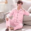GMXIA Pigiama da Uomo Primavera e Autunno, Maniche Lunghe e Pantaloni Lunghi, Seta Ghiacciata Sottile, Abbigliamento da Casa per Adolescenti, Set di Seta, Taglie Forti