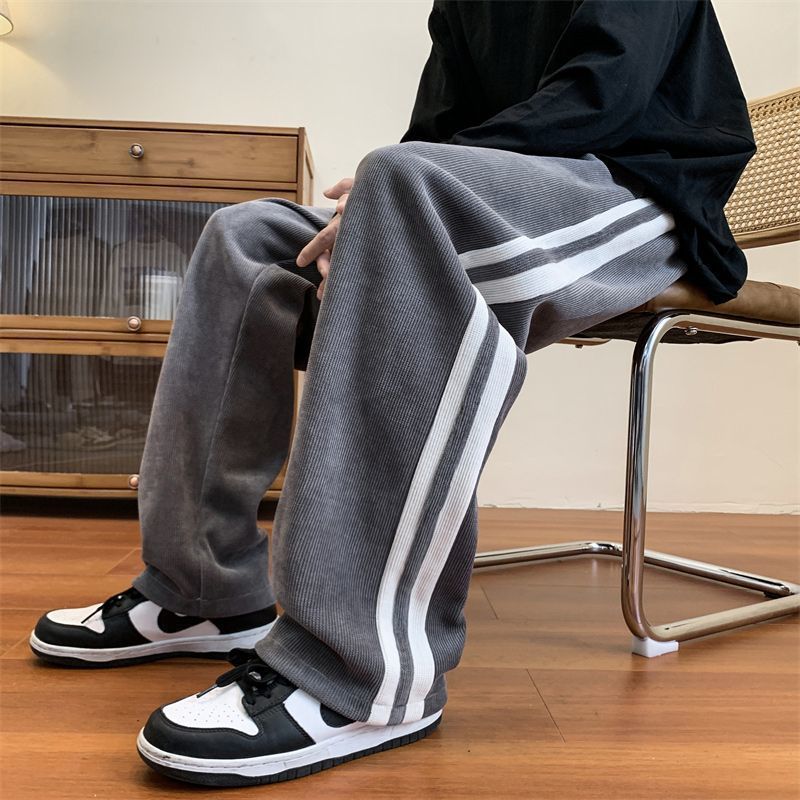 

Spring and Autumn Pants Men s Corduroy High Street Sports All-match Straight Loose Draped Leisure Trousers 3XL