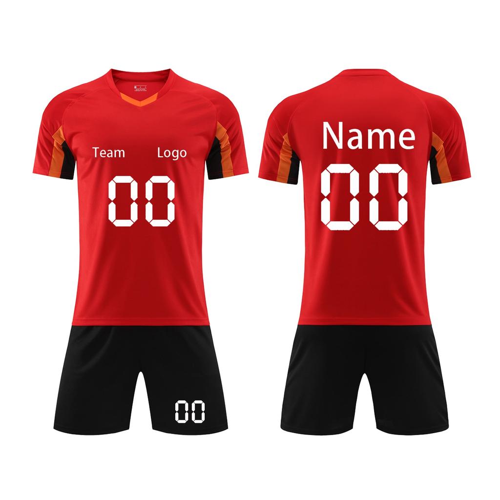 Men Soccer Jersey Set Short Sleeve V Neck Shirt and Shorts Athletic Team Uniform Breathable Quick Dry Sportswear for Training Match