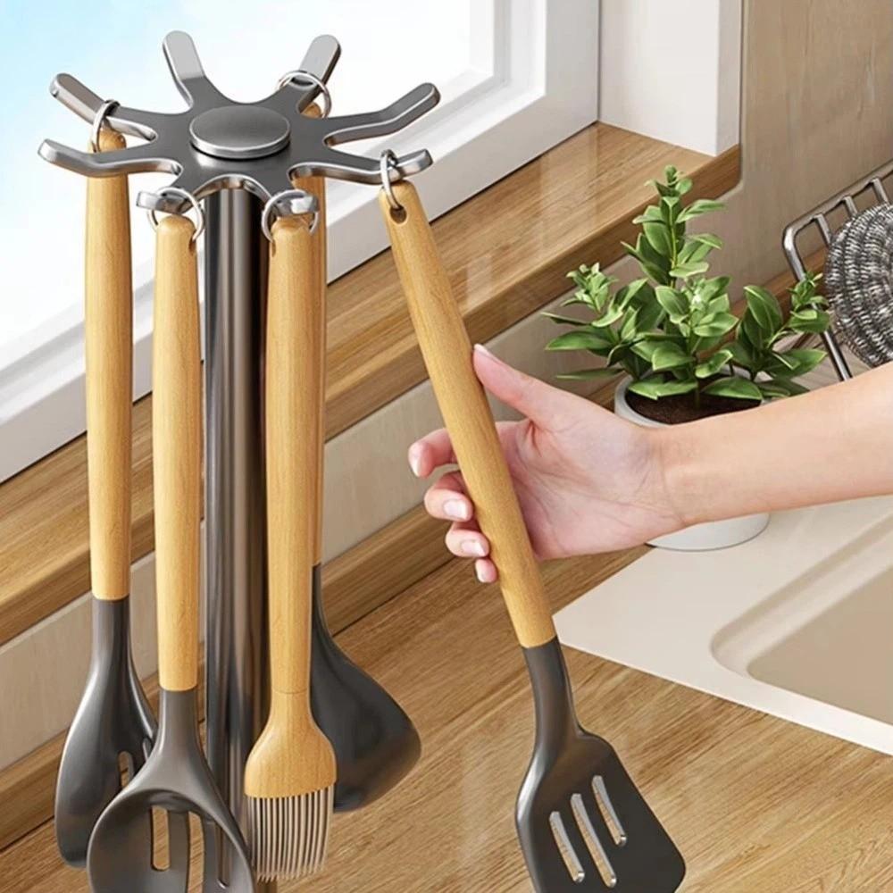 Stable Spatula Spoon Storage Rack Space Saving Spoon Hanging Rack Utensil Holder  for Kitchen
