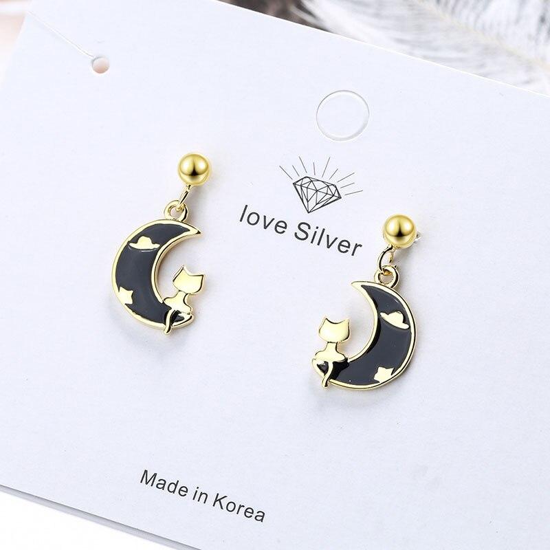 Prevent Allergy Sterling Silver Color Latest Modish Stylish Charm Women Girl Exquisite Craftsmanship Cat Creative Earrings Birthday Gathering