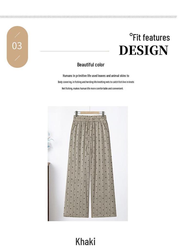 Summer Polka Dot Breathable Straight-Leg Pants with Elastic Waist for Middle-Aged Women's Casual Wear