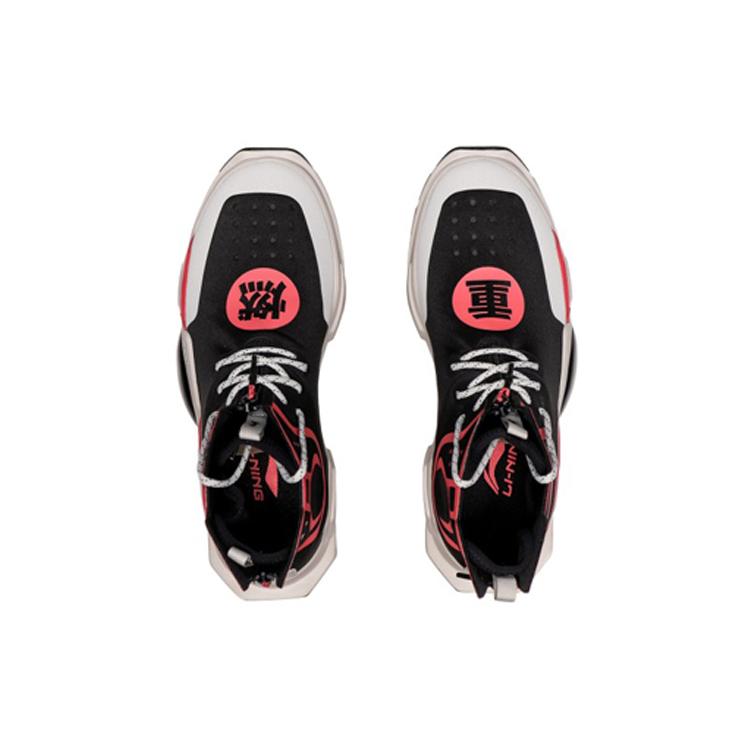 Li Ning Reburn Slip Resistant And Abrasion Resistant Coverage High top Sports Casual Shoes Mens Black Red AGBN054-1