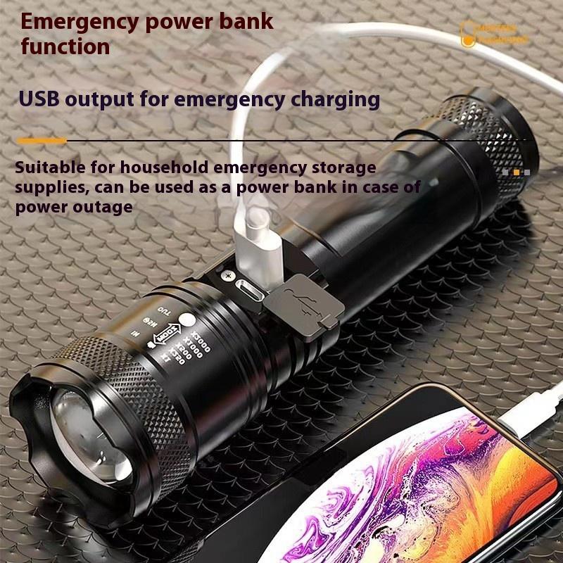 Powerful P50 Led Type-C Charging Flashlights Bright Light Emergency Spotlights Telescopic Zoom Light Builtin 18650 Battery