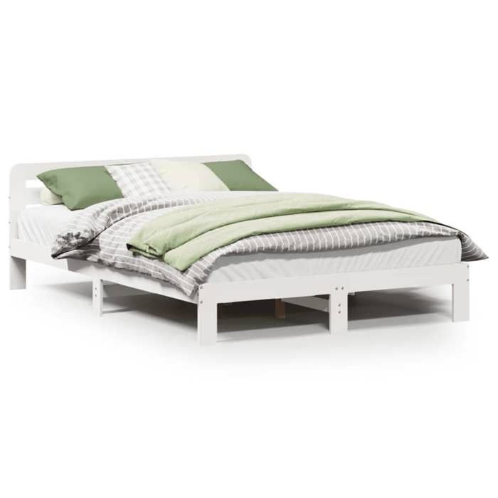 VidaXL Bed Frames Without Mattress White 135x190 Cm Solid Pine Wood, Bedroom Furniture, Slatted Base, Wooden Bed, 855574