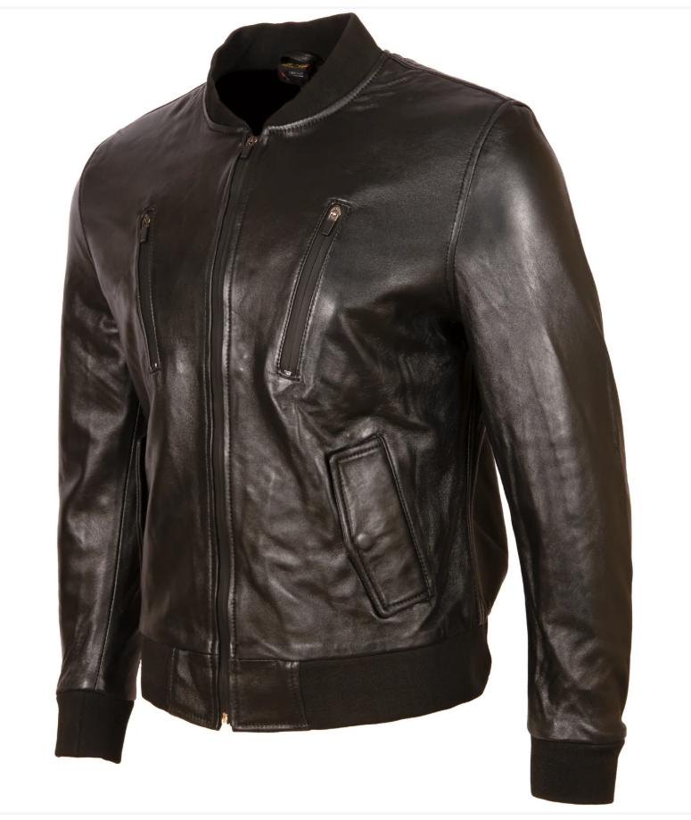 AVIATRIX Men's Real Leather Bomber Jacket (E0DB) - Black
