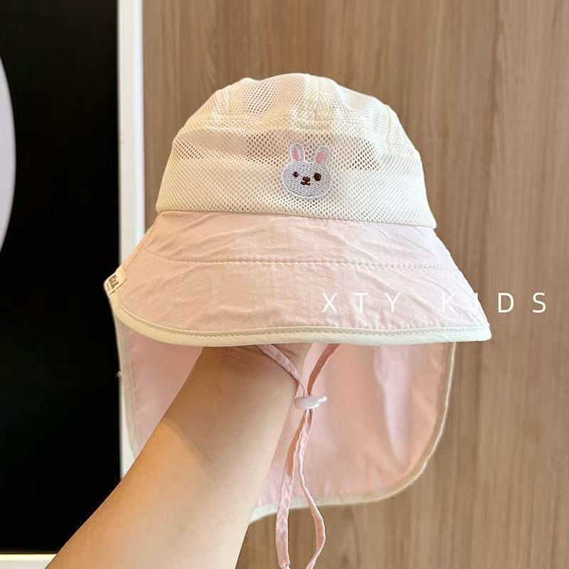 Summer Wide Brim Sun Hat for Kids - Cute Mesh Sun Protection Hat with Shawl