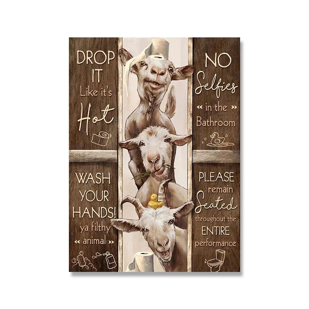 Toilet Rules Wall Art Canvas Painting Funny Bathroom Animal Cow Donkey Giraffe Poster Print Pictures Bathroom Home Decoration