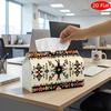 2D Flat, 1pc Tissue Box, Printed On Both Sides, Ethnic Tribal Geometric Pattern Print Durable Polyester Fabric for Home, Office, Car, Party Space Savi