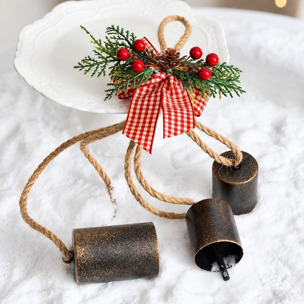 Iron Metal Bell Pendant Jute Rope Hanging Bell Decor New Christmas Bell Ornament  Wreath Accessory