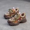 Johnature Casual Genuine Leather Splicing Mesh Mixed Colors Lace Up Fashionable Comfortable Versatile Women's Shoes