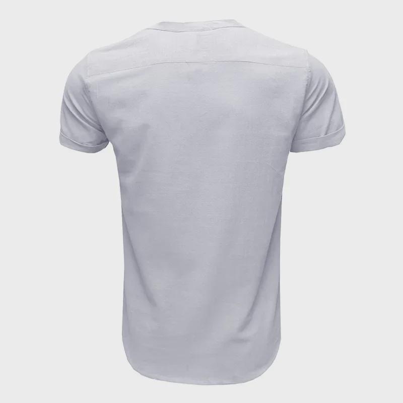 Men's Summer Cotton Linen Casual Pullover Short-Sleeve Shirt