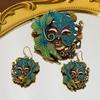 Qingdao Mittelalterlicher Vintage Dreidimensionales Relief Emaille Maske Brosche Ohrringe Retro Hofstil Maske