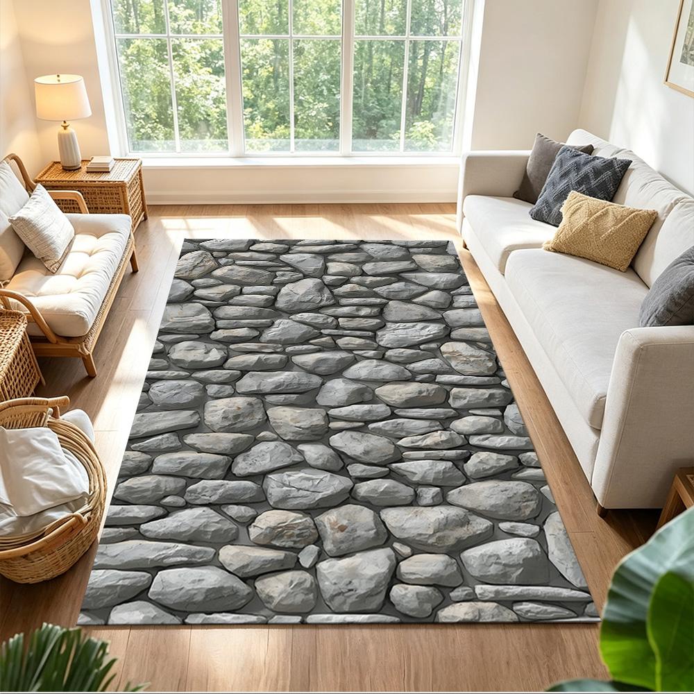 Stone Wall Texture Pattern Non-Slip Home Carpet Design for Living Room Bedroom Office Decor Gift with Vibrant Pattern and Comfortable