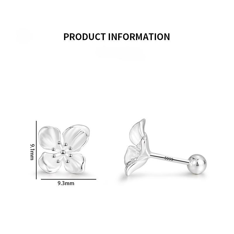 925 Silver Flower Stud Earrings for Girls Korean Screw Ear Bone Nail Ladies Piercing Jewelry Lily Design