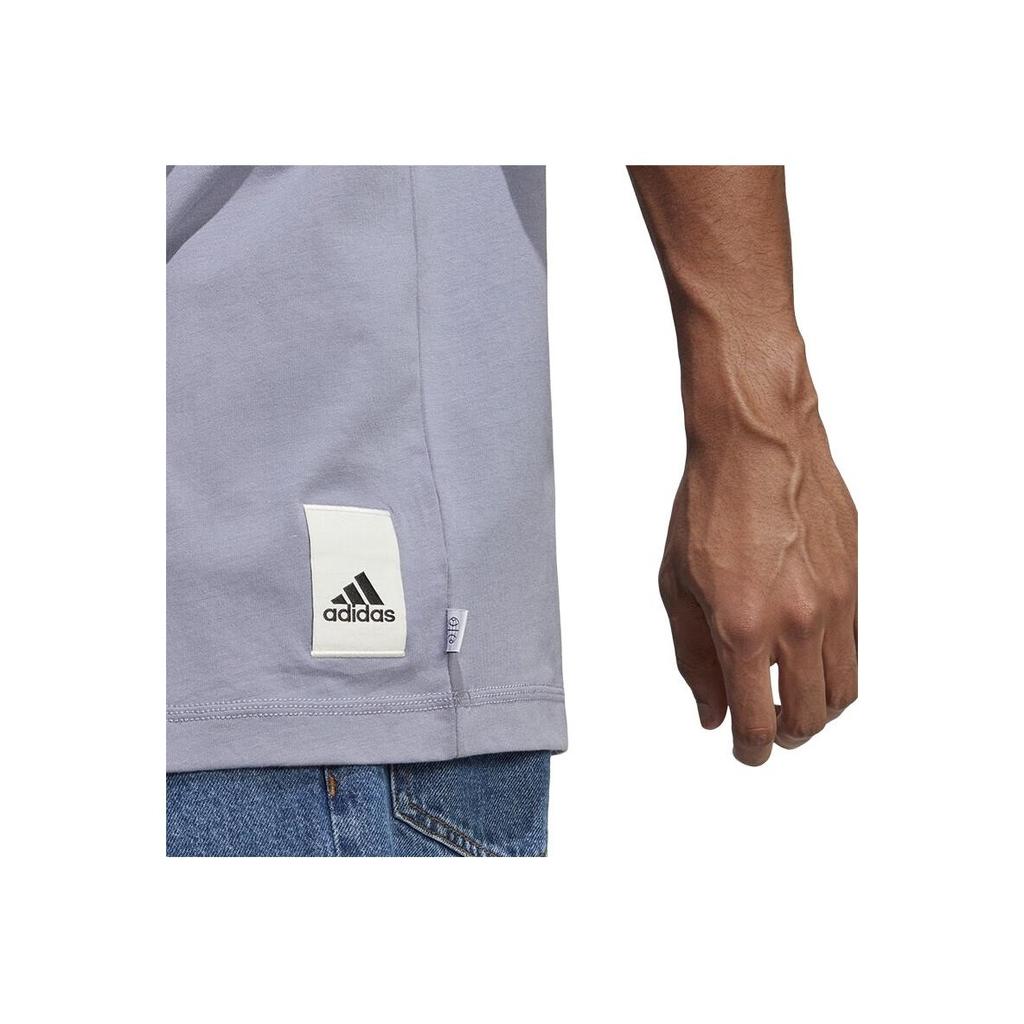 Adidas Solid Color Crew Neck Loose Short Sleeve T-Shirt Men Tops Silver-Gray Violet IC4103