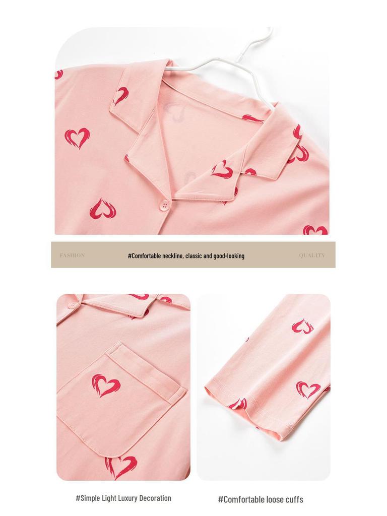 Damen Herbst Lycra Baumwolle Pyjama Set – Langarm & Hose, Atmungsaktive & Süße Mädchenhafte Homewear