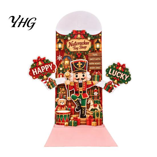Retro Style Christmas Cards 3D Pop Up Card, Money Gift Card Holder with Handwritten Holiday Blessing Cash Slot, Hummingbird Santa Reindeer Design,