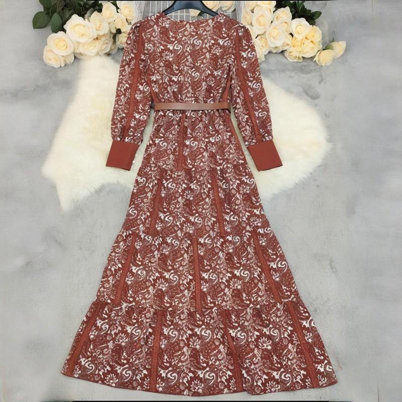Womens Long Bohemian V-Neck Floral Print A-Line Dress Casual Beach