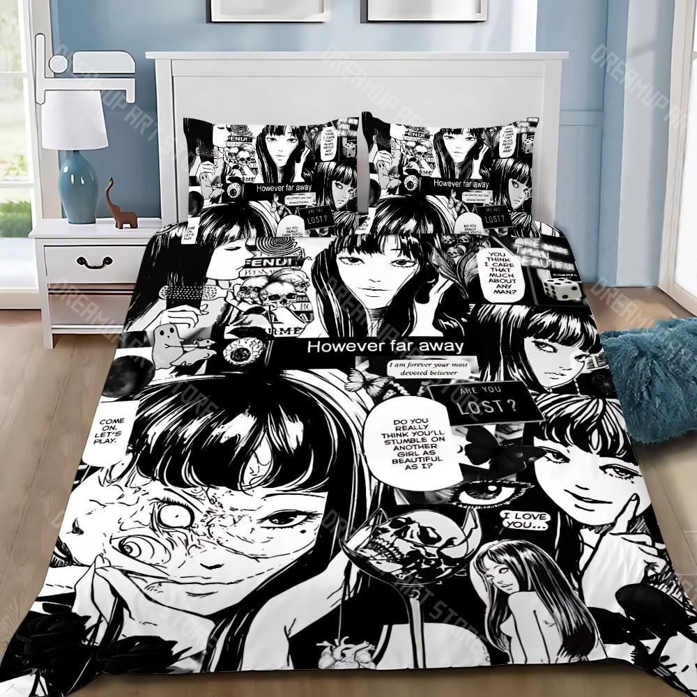 Thriller Manga Duvet Pillowcase Bedding Set Boy Junji Ito Tomie Girl Bedroom Decoration Children Gift Single Double Large Size