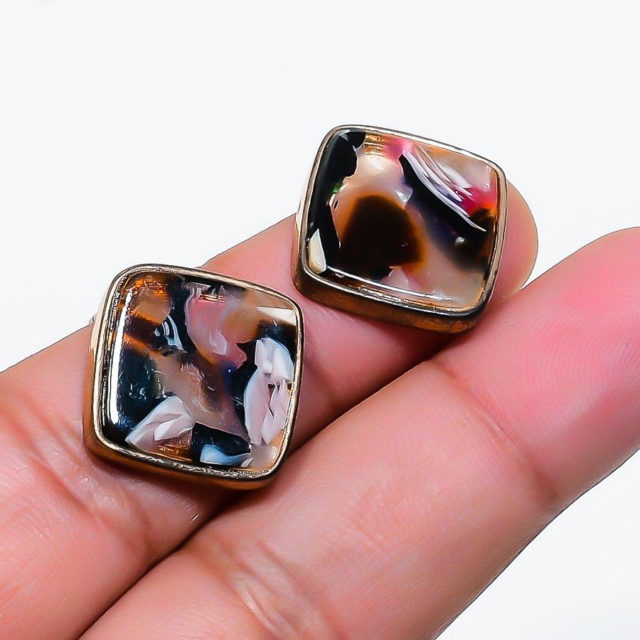Natural Dendrite Opal Gemstone Brass Jewelry Earring 0.79  RE-425