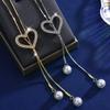 Love Heart Pearl Tassel Long Necklace With Crystals For Women Autumn Winter Fashion Accessory