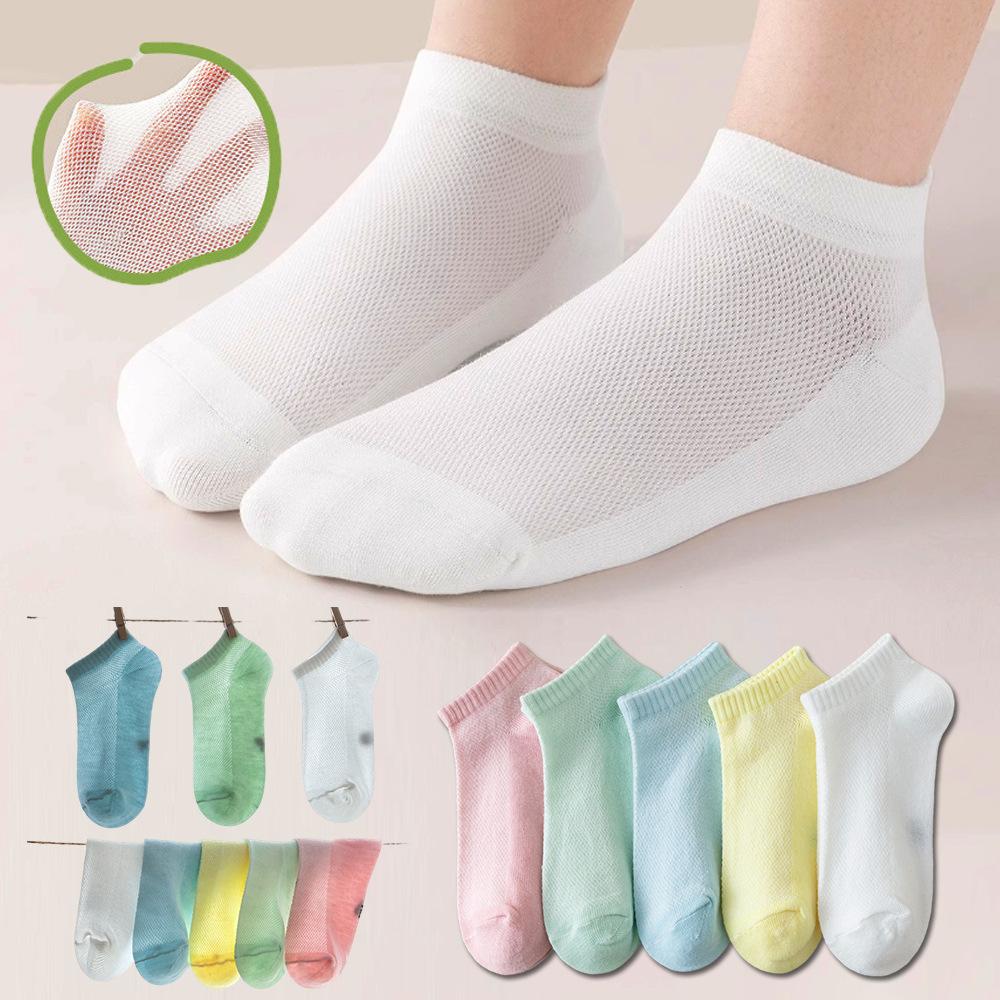 5 Pairs of Soft Cotton Children's Socks for Ages 1-12, Fashionable and Breathable for Summer