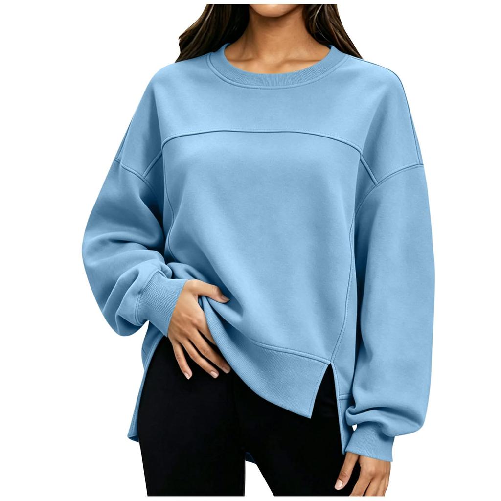 Women's Fashion Color Neck Long Sleeve Sweatshirt Casual Pullover Top