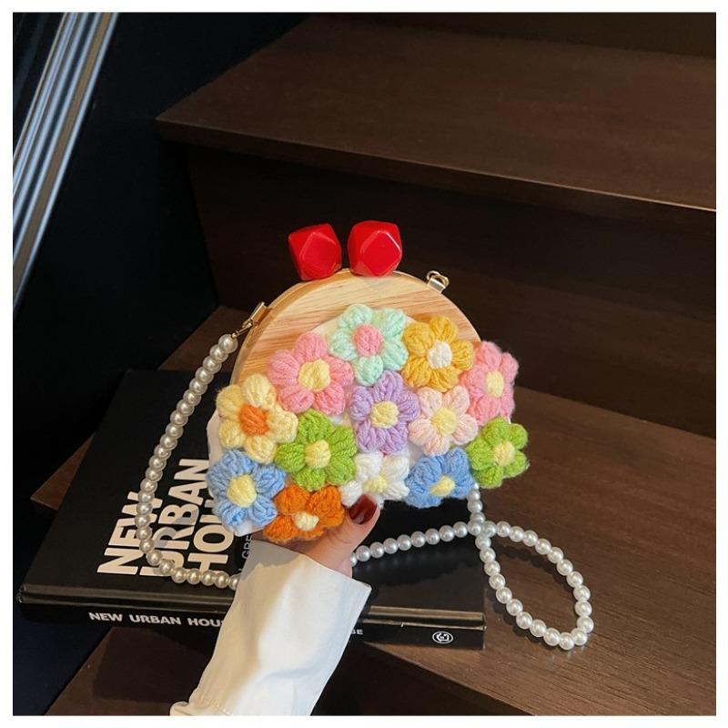Niche Design Knitted Bag Women's New Summer Embroidery Pearl Messenger Bag High-end Small Flower Mouth